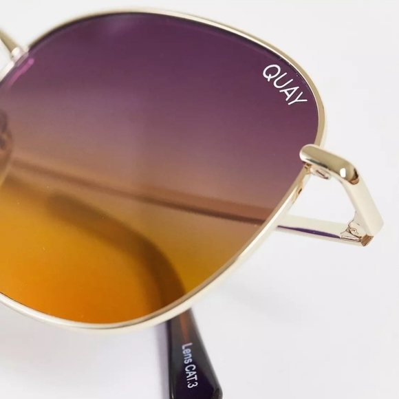 Quay Australia Jezabell Gold/ Purple Ombre Round Sunglasses NWT - Picture 6 of 9